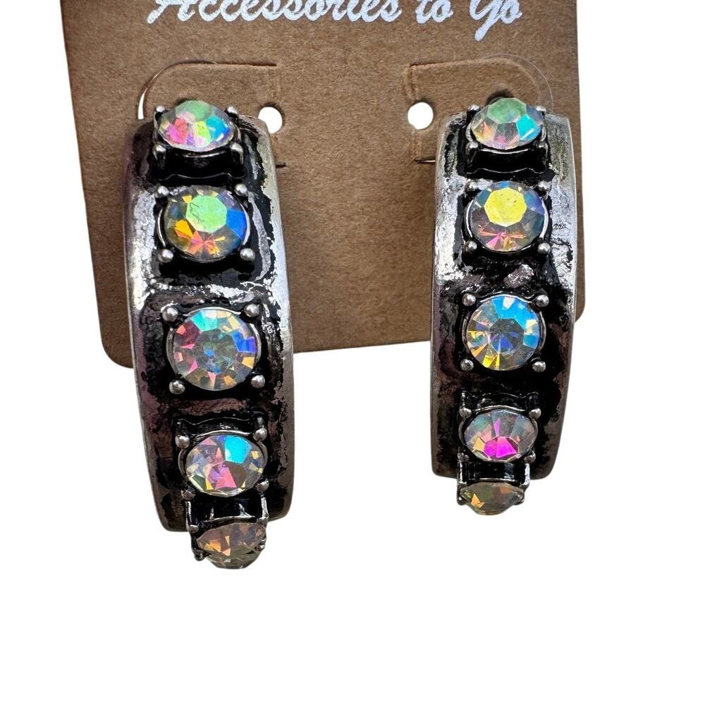 ATG Crystal AB Hoop Earrings Vintage Style Statement Hoops NWOT